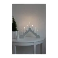 Elljusstake 7 ljus LED trä matt grå 6xAA