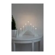 Elljusstake 7 ljus LED trä matt vit 6xAA