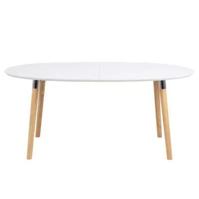 ACT NORDIC Belina Matbord, med Förlängningsskivor - Vit MDF och Naturligt Gummiträ (170 / 270 x 100 cm)