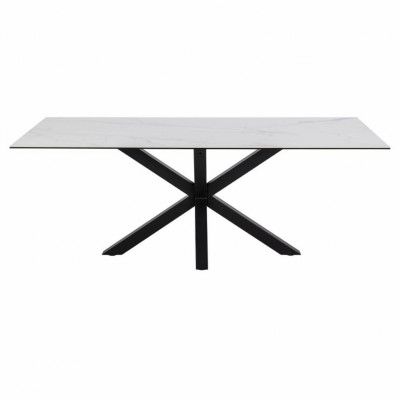 ACT NORDIC Heaven Matbord - Vitt Glas / Keramik och Svart Metall (200 x 100 cm)