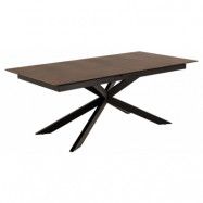 ACT NORDIC Irwine matbord, m. 1 extra platta - rostbrun keramik|glas och svart stål (200/240x100)