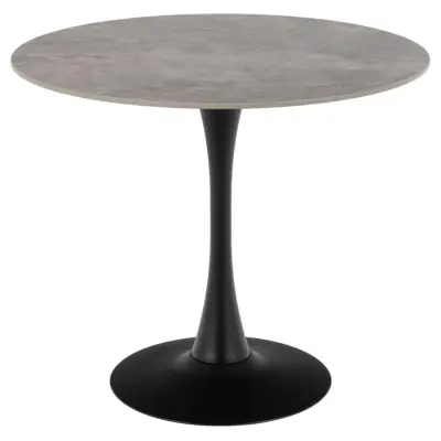 ACT NORDIC Malta matbord, runt, w. trumpetbas - grå Batis polerad keramik och svart stål (Ø90)