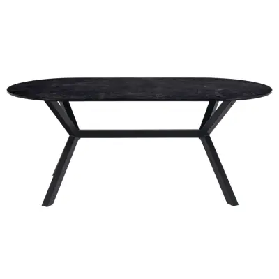 ACT NORDIC Oval Laxey Matbord - Svart Glas / Keramik och Svart Metall