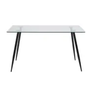 ACT NORDIC Wilma Matbord - Klart / Svart Glas, med Glasplatta och Svarta Ben, Rektangulära, inkl. Plastskor (75 x 140 x 80 cm)
