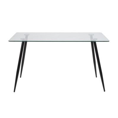 ACT NORDIC Wilma Matbord - Klart / Svart Glas, med Glasplatta och Svarta Ben, Rektangulära, inkl. Plastskor (75 x 140 x 80 cm)