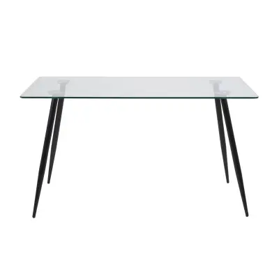 ACT NORDIC Wilma Matbord - Klart / Svart Glas, med Glasplatta och Svarta Ben, Rektangulära, inkl. Plastskor (75 x 140 x 80 cm)
