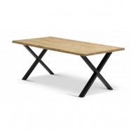 Atlantic matbord med vågig kant 40 mm, med utdrag - naturlig ek och svart metall (95x200)