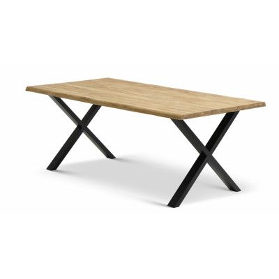 Atlantic matbord med vågig kant 40 mm, med utdrag - naturlig ek och svart metall (95x200)