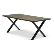 Atlantic matbord med vågig kant 40 mm, med utdrag - rökt ek och svart metall (95x200)