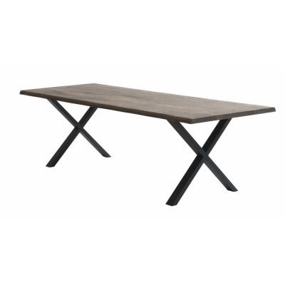 Atlantic matbord med vågig kant 40 mm, med utdrag - rökt ek och svart metall (95x260)