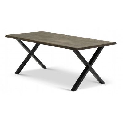 Atlantic matbord med vågig kant 40 mm, med utdrag - rökt ek och svart metall (95x200)