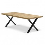 Atlantic matbord med vågig kant 60 mm, med utdrag - naturlig ek och svart metall (100x220)