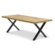 Atlantic matbord med vågig kant 60 mm, med utdrag - naturlig ek och svart metall (100x220)