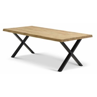 Atlantic matbord med vågig kant 60 mm, med utdrag - naturlig ek och svart metall (100x220)