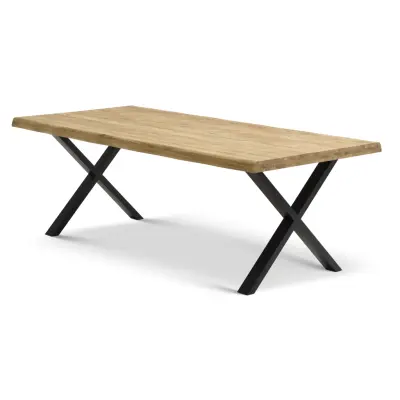 Atlantic matbord med vågig kant 60 mm, med utdrag - naturlig ek och svart metall (100x220)