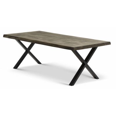 Atlantic matbord med vågig kant 60 mm, med utdrag - rökt ek och svart metall (100x220)