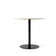 Audo Copenhagen Harbour Column matbord marble offwhite, ø80 cm, svart stativ