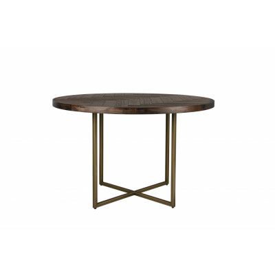 DUTCHBONE Class matbord, fiskben, runt brunt akaciaträ och guldstål (Ø120)