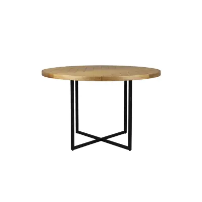 DUTCHBONE Klass matbord, fiskben, runt - naturlig ek och svart stål (Ø120)