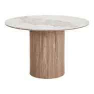 HOUSE NORDIC Athens matbord, runt - vit keramik och brunt dekorpapper (Ø120)