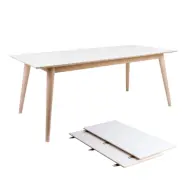 HOUSE NORDIC Copenhagen Matbord - Vitt Tr&auml;skiva och Ben i Naturligt Tr&auml;, med Utdragsfunktion, inkl. 2 F&ouml;rl&auml;n