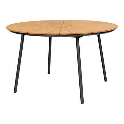 HOUSE NORDIC Matbord, bordsskiva i teak, natur, svarta ben,ø130x74 cm