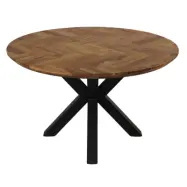 HSM COLLECTION Fiskbens Matbord, Runt - Naturlig Ek och Svart J&auml;rn