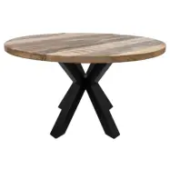 HSM COLLECTION Matbord, Runt - Naturligt Mangotr&auml; och Svart Metall