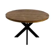 HSM COLLECTION Melbourne Matbord, Runt - Naturligt Mangotr&auml; och Svart J&auml;rn