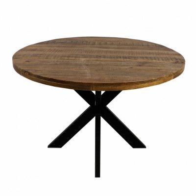 HSM COLLECTION Melbourne Matbord, Runt - Naturligt Mangoträ och Svart Järn