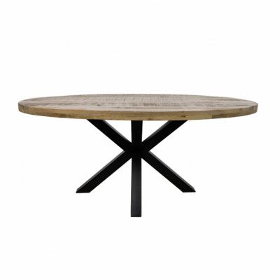 HSM COLLECTION Portland Matbord, Ovalt - Naturligt Mangoträ och Svart Järn