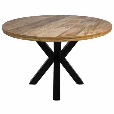 HSM COLLECTION Portland Matbord, Runt - Naturligt Mangoträ och Svart Järn