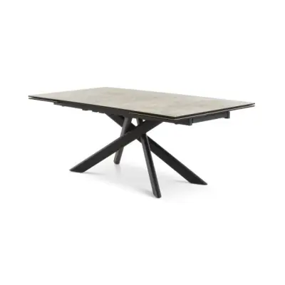 Hudson matbord, med. 2 extra tallrikar - antracitgrå keramik och svart metall (200(300)x100)