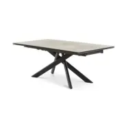 Hudson matbord, med. 2 extra tallrikar - taupe keramik och svart metall (200(300)x100)
