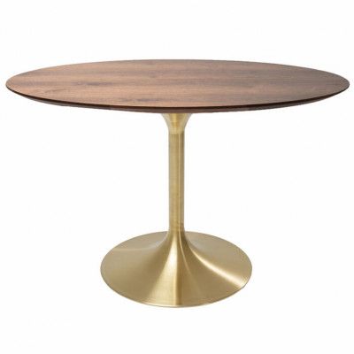 KARE DESIGN Invitation Set Walnut Brass matbord, runt - brunt valnötsfaner och mässingsstål (Ø120)