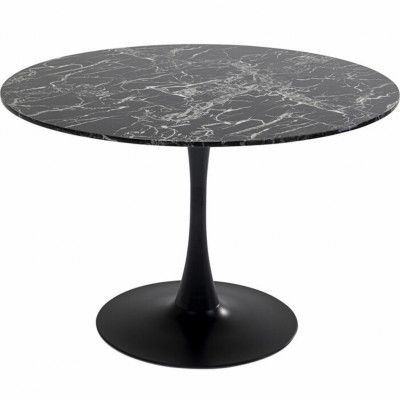 KARE DESIGN Veneto Marble Black matbord, runt - svart mineralmarmor och svart stål (Ø110)