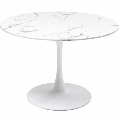 KARE DESIGN Veneto Marble White matbord, runt - vit mineralmarmor och vitt stål (Ø110)