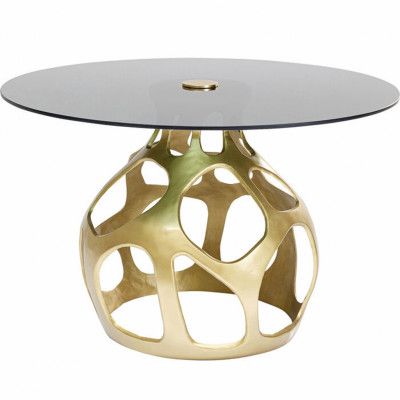 KARE DESIGN Volcano Gold matbord, runt - rökigt glas och guld aluminium (Ø120)