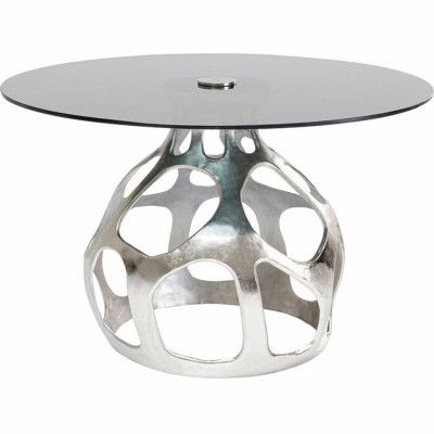 KARE DESIGN Volcano Silver matbord, runt - rökigt glas och silveraluminium