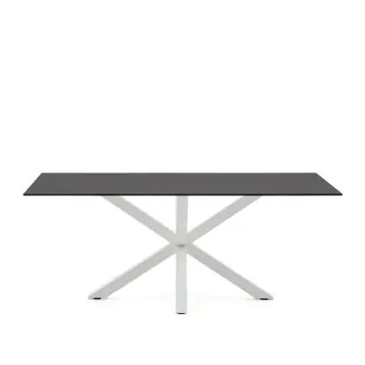 KAVE HOME Argo matbord, rektangulärt - frostat svart glas och vitt stål (200x100)