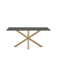 KAVE HOME Argo matbord, rektangulärt - frostat svart glas och stål med träfinish (160x90)