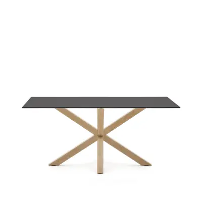 KAVE HOME Argo matbord, rektangulärt - frostat svart glas och stål med träfinish (160x90)