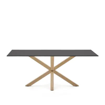 KAVE HOME Argo matbord, rektangulärt - frostat svart glas och stål med träfinish (200x100)