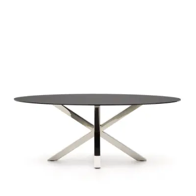 KAVE HOME Argo matbord, ovalt - frostat svart glas och rostfritt stål (200x100)