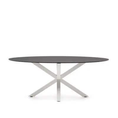 KAVE HOME Argo matbord, ovalt - frostat svart glas och vitt stål (200x100)