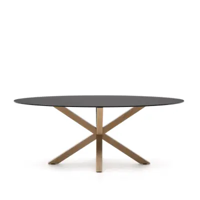 KAVE HOME Argo matbord, ovalt - frostat svart glas och stål med träfinish (200x100)