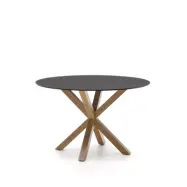 KAVE HOME Argo matbord, runt - frostat svart glas och stål med träfinish (Ø120)
