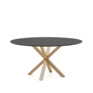 KAVE HOME Argo matbord, runt - frostat svart glas och stål med träfinish (Ø150)