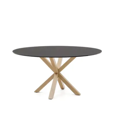 KAVE HOME Argo matbord, runt - frostat svart glas och stål med träfinish (Ø150)