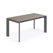 KAVE HOME Axis utdragbart keramikbord i Vulcano Ceniza-finish, ben i antracitstål 160 (220) cm